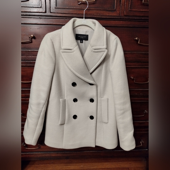 Ann Taylor Cream Double-Breasted Wool Peacoat - Picture 1 of 9